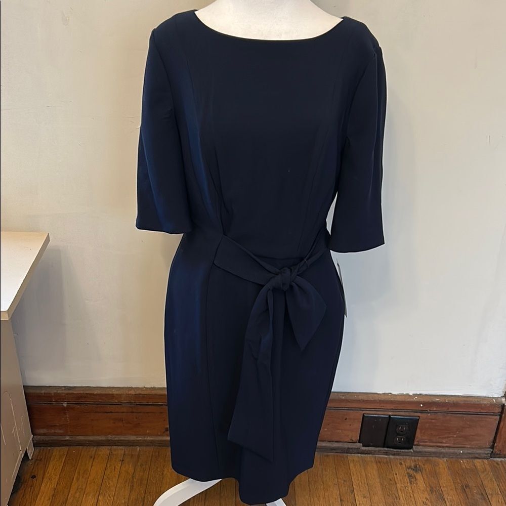 London Times Navy Blue Short Sleeve Classic Dress Size 12 New